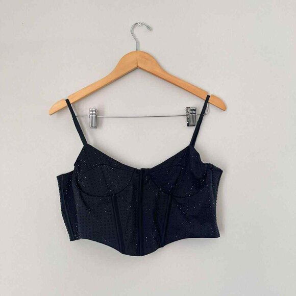 ASOS Design Black Crystal Stud Hot Fix Corset Top Size 12 - Picture 2 of 6